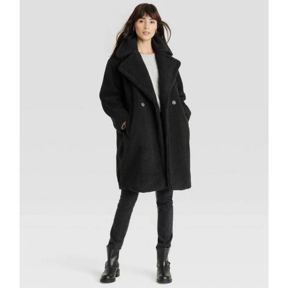 NWT Universal Thread Women's Black Faux Shearling Coat Long Size Medium - Picture 1 of 8